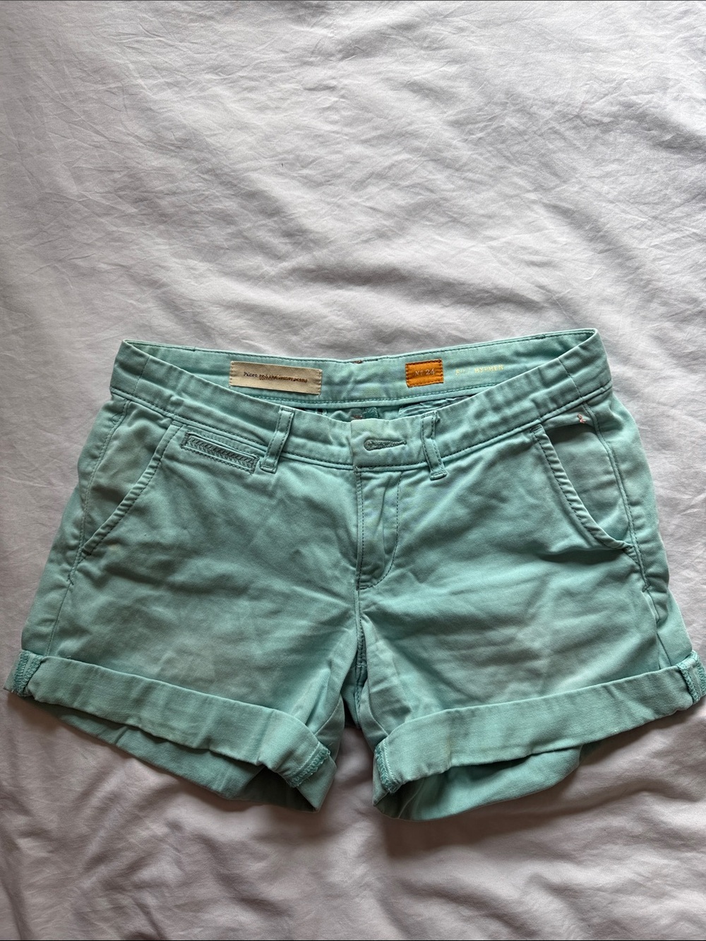 Anthropologie Mint Green Rolled-Hem Cotton Shorts - Picture 1 of 6